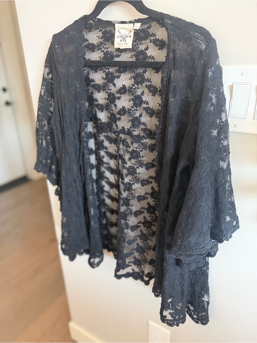 Cotton Rye Black Lace Kimono with Bell Sleeves - Picture 3 of 15